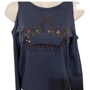 Cut-out shoulder crown top navy blue size 10